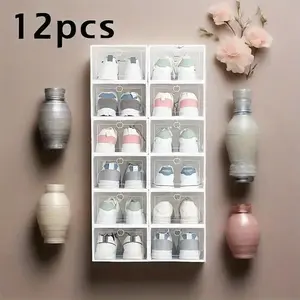 12-Piece Transparent Shoe Box Set, Thickened Plastic Storage Drawer Organizer, Unisex Shoe Organizers, Free Combination Design