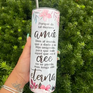 Spanish Bible Verse 20oz Tumbler with Floral Design and Inspirational Quote for Daily Use