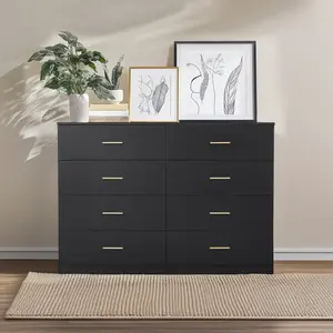 Modern 8-Drawer Double Dresser with Golden Handles, Large Storage Chest of Drawers for Bedroom, Closet, Living Room or Entryway, Sturdy Waterproof Engineered Board, Easy Assembly