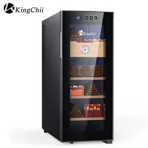 KingChii 33L Premium Spanish Cedar Storage Cabinet with Precision Temperature Control Built in Hygrometer 4 Layers 250 Capacity Case Luxury Black