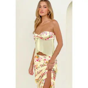 Jacqulin Yellow Bloom Strapless Top