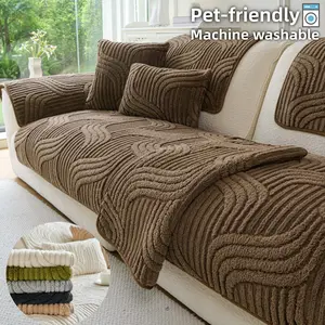 Thickened Plush Sofa Cover, 1 Count Solid Color Non-Slip Couch Cover, Pet-Friendly Sofa Protector, Machine Washable Anti-Scratch, Soft Wavy Texture, for 1/2/3/4-Seater, Sectional & L-Shaped Sofas, All-Season Home Decor, Multi-Color Options