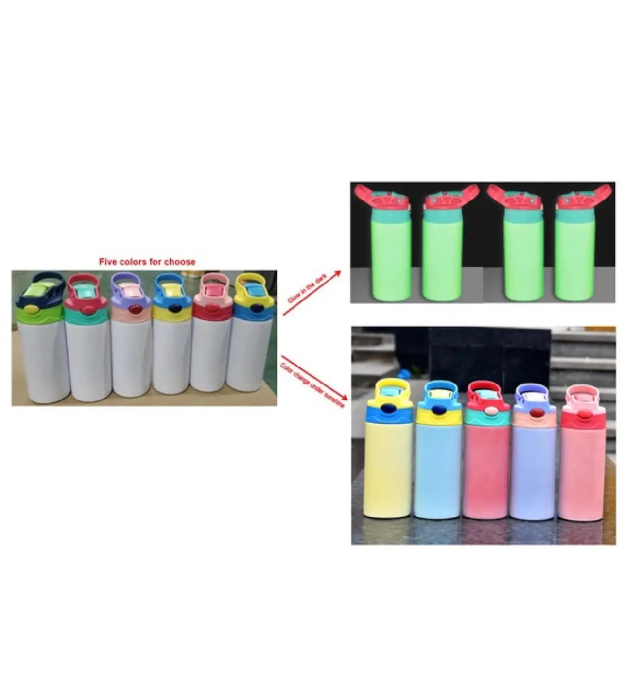 UV Color Change & Glow in Dark 12oz Blank Sublimation Sippy Cup Straight Stainless sTee T-Shirtl Kids Drinking Tumbler Sport Water Bottles