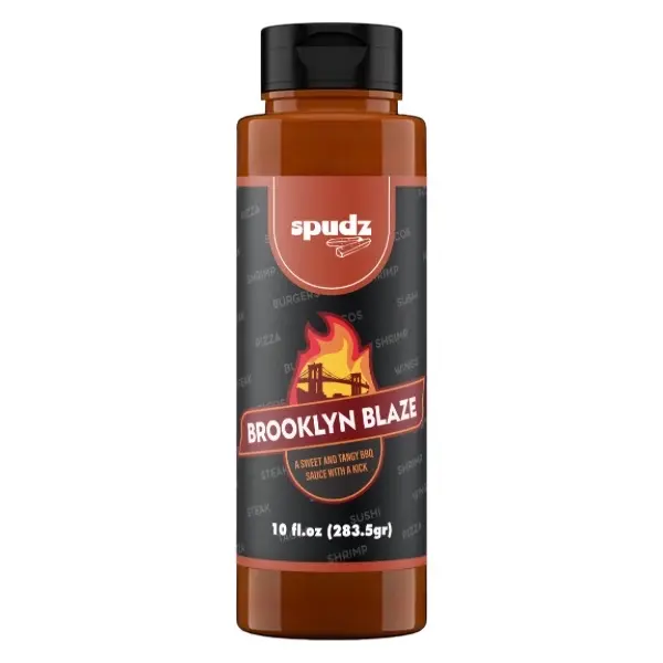 SpudzNY Brooklyn Blaze Refrigerated BBQ Sauce - US Ketchup-Based Sauce with Pineapple Juice, Unique Sweet Heat Flavor, Versatile for Grilled Foods, Dip, Glazes, Suitable for All Ages