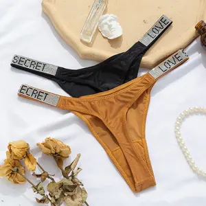 Sexy Women Pantie Crystal Rhinestone Letter Secret Underwear Fitness Gym Love Thongs Low Rise Tanga Female Push Up Lingerie Gifts for Christmas