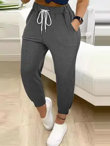 New Arrival Fashion Women's Cuffed Casual Pants with Drawstring and Pockets, Comfortable and Versatile for Commuting All Year Round