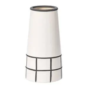 360 stand Cylinder Ceramic Flower Table Vase - Fabulaxe QI004059.M, 3.75x7 in, Modern Painted Grid Tapered Black & White Home Decor Centerpiece, Watertight Seal Ceramics, Ornament Organizer with Rotatable Stand, Dining Table Centerpiece, Decoration