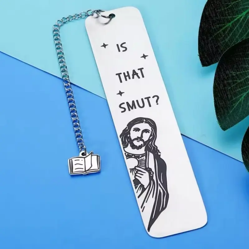 1pcFunny Metal Bookmark With Tassel Book Lover Humor Peeking Jesus Book Marker - Is that Smut? Reader Birthday Gift secret Santa booktok Book Accessories Bookmark Tassels