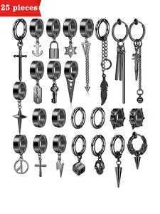 Punk Style Stainless Steel Earrings, Fashionable Non-piercing Earrings for Men & Women, Trendy All-match & Exquisite Jewelry for Birthday Gift