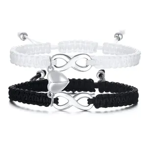 New Love Magnetic Couple Bracelet Simple and Versatile Black and White Bracelet Stainless Steel Cross Bracelet