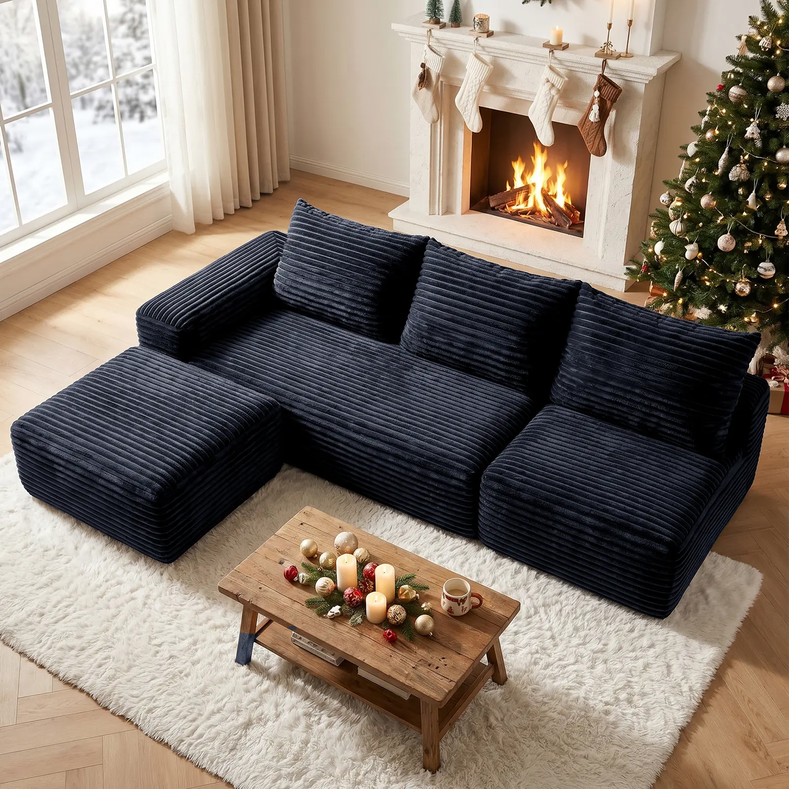 【Summer Wins】 Oneroom ，Black color , L-Shaped, 103"Lx68"Wx22"H,a cloud couch,sofas living room,living room furniture,sectional couch,boneless couch,couches,boneless sectional couch,cloud couches,couches for living rooms,2 Packages, Plush Corduroy,
