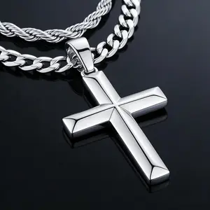 layered cross necklace stainless men's cross necklace curb rope chain necklace hypoallergenic jewelry waterproof jewelry tarnish free necklace christian jewelry for men hip hop chain for men valentine's day gift for him birthday gift for him