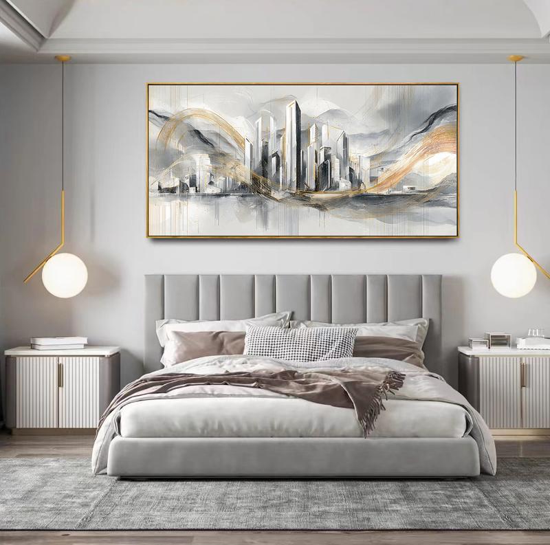 Modern Luxury Upgrade - 20x40 Inch Gold - Accent Wall Art - Solid Wood Frame, Abstract Cityscape with Metallic Gold Swirls Elevates Contemporary Interiors, Perfect for 20x40 Homes Seeking Sophisticated Glamour