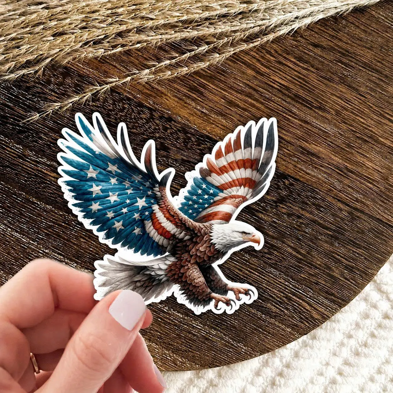 Patriotic Eagle Sticker, American Flag Bald Eagle Decal, Cute USA Animal Sticker, Constitution Veteran Army Vinyl Decal, Laptop Water Bottle Car Sticker