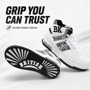 British Knights Versatile Black White High Top Sneakers for Men Casual Shoes for Work & Play Men's Summer Black White High Top Sneakers Breathable Retro Shoes for Outdoor Fun Summer Vibes