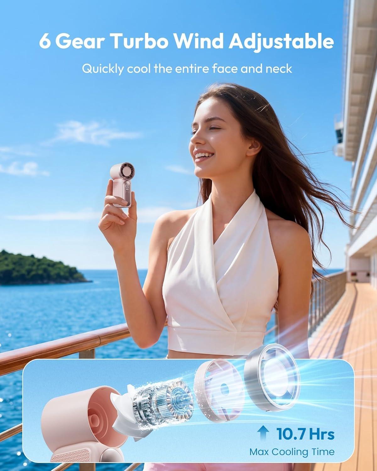 Portable Handheld Turbo Fan — Pocket-Sized with 6 Adjustable Wind Speeds and LED Display | The Ideal Choice for Travel, Outdoors, and Commuting
