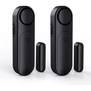 Black Opening Sensor Alarms for Sliding Glass Doors - 2 Pack, 120dB Burglar Alert, Ideal for Business, Garage, Apartment