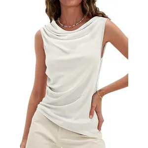Cicy Bell Womens Cowl Neck Tank Tops 2026 Summer Off The Shoulder Asymmetrical Ruched Tops Going Out Sleeveless Shirts