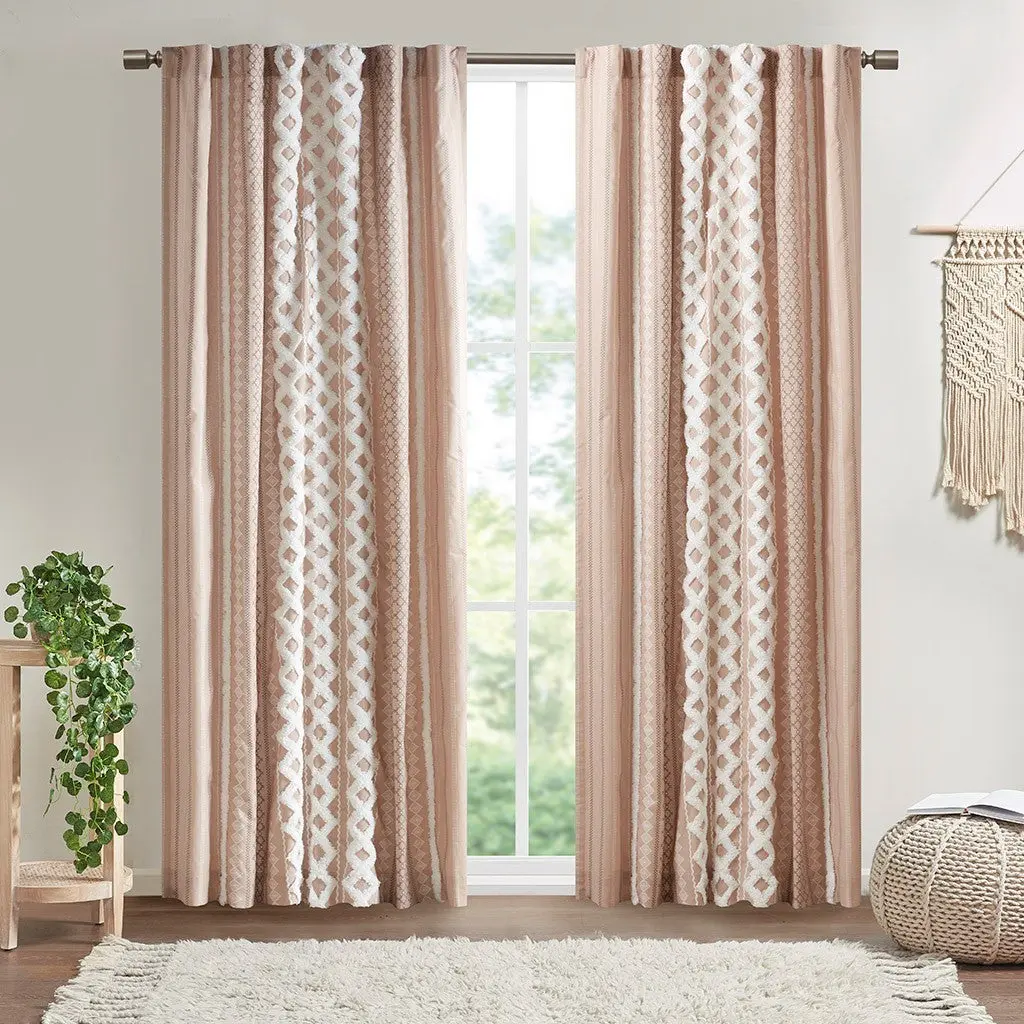 100% Cotton Blush Pink Geometric Tufted Chenille Stripe Light Filtering Curtain Single Panel - OEKO-TEX Certified, Added Privacy, Chic Casual, Machine Washable, 50x84"