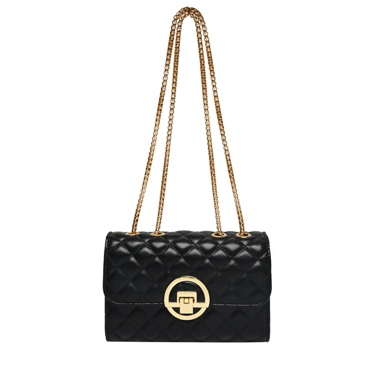 Women Quilted Flap Handbag, Adjustable Chain Shoulder Strap with Metal Turn‑Lock