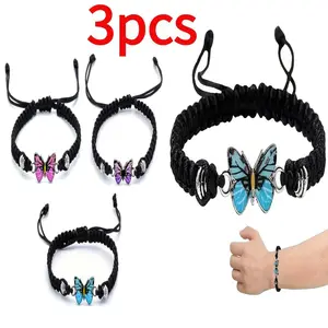 3pcs Set Bohemian Colorful Butterfly Charms Womens Adjustable Handmade Ethnic Style Bracelet/ Anklet Vacation Travel Beach Jewelry