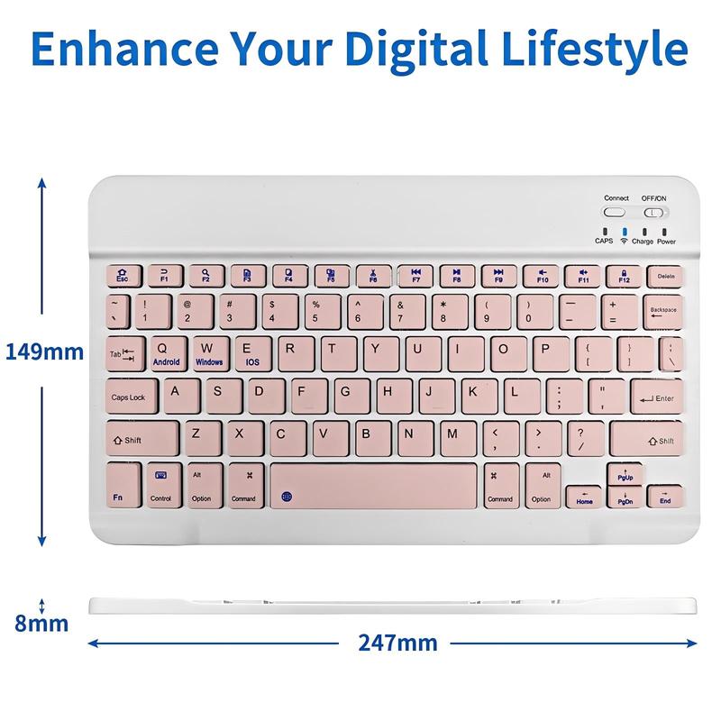 Slim Wireless Keyboard and Mouse For iPad/Tablet/iOS/Android/PC, Bluetooth Rechargeable Wireless Mouse Keyboard Set, Portable Compact Keyboard and Mouse Combo, Pink