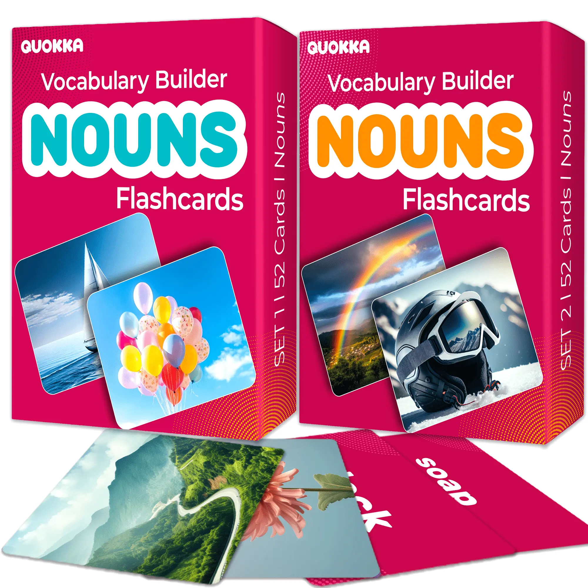QUOKKA 104 Playful Noun Flash Cards Set - Studying Tool, Language Learning Aid, Word Cards, Speech Therapy Support, Interactive Educational Toy for Ages 5-8, Flash Cards For Studying