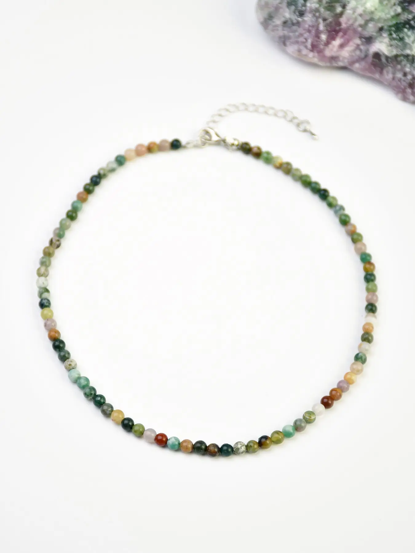 Vintage Natural Indian Agate Beaded Necklace (4/6/8/10mm), Round Beads, Adjustable Choker, Dainty Choker Necklace, Bohemian Style Agate Necklace for Men & Women, All-Season Jewelry, Modern Versatile Accessories for Daily Wear