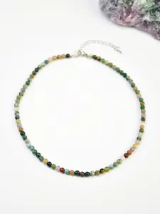 Vintage Natural Indian Agate Beaded Necklace, 4mm-10mm Round Beads Adjustable Choker, Bohemian Agate Chain for Men & Women, All Seasons Jewelry, Modern Versatile Accessories, Daily Wear Necklace, Gemstone Necklace, Boho Style Jewelry