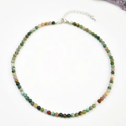 Vintage Natural Indian Agate Beaded Necklace (4/6/8/10mm), Round Beads, Adjustable Choker, Dainty Choker Necklace, Bohemian Style Agate Necklace for Men & Women, All-Season Jewelry, Modern Versatile Accessories for Daily Wear, Bead Necklaces