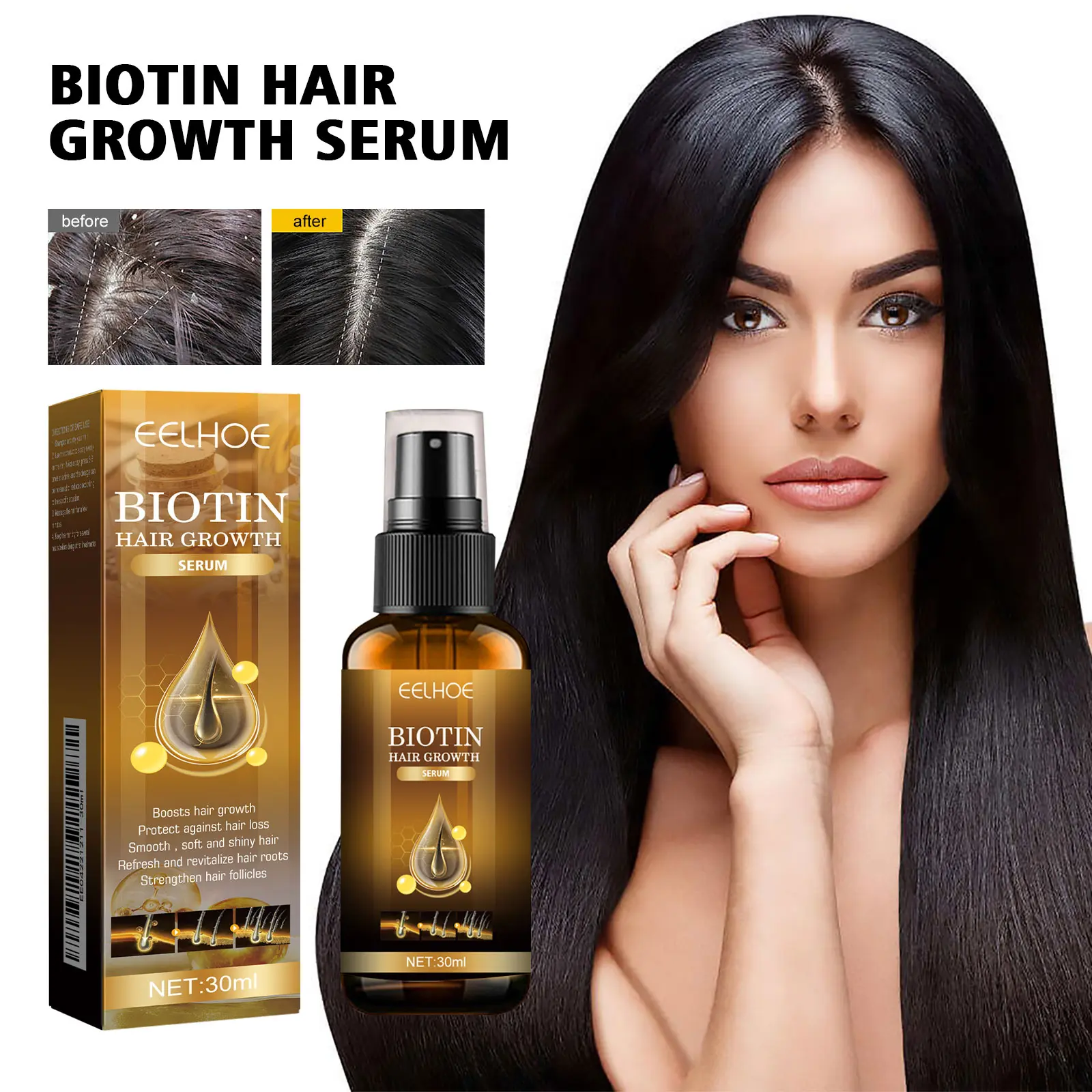 Biotin & Castor Oil Hair Growth Spray, Haircare Treatment with Moisturizing Benefits, Nourishing Scalp Serum for Fuller, Healthier-Looking Hair, Moisturize, Wavy
