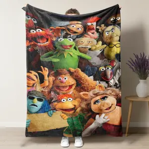 The Muppets Character Collage Blanket – Vibrant Retro Design Featuring Kermit the Frog, Miss Piggy & All Your Favorite Muppet Characters, Perfect for Nostalgic Puppet Show Fans