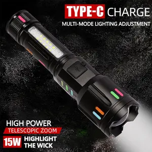 Aluminum Alloy Flashlight with High Capacity Battery, Hanging Rope Design, Multi-Light Modes, Ideal for Travel, Camping, Security Patrol