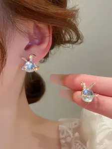 [Rabbit Earrings]1 Pair Moonstone Rabbit Earrings for Women, Adorable Rabbit Earrings,Rabbit Designs with Zirconia Stones, Perfect for Parties And Gatherings, Recommended As a Holiday Gift