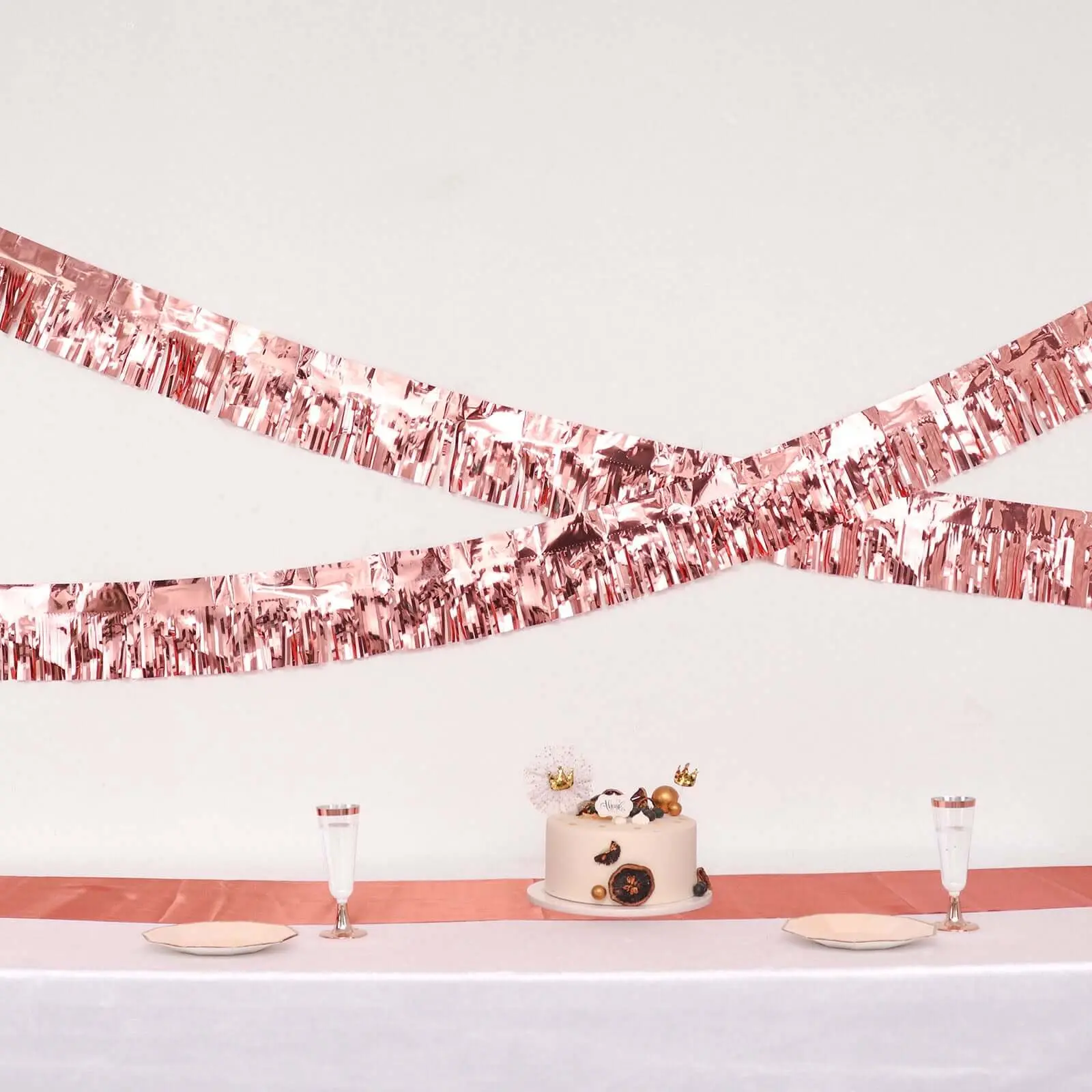 16ft Metallic Rose Gold Foil Tassel Fringe Backdrop Banner, Tinsel Garland Home & Party Decor for Birthday Decoration