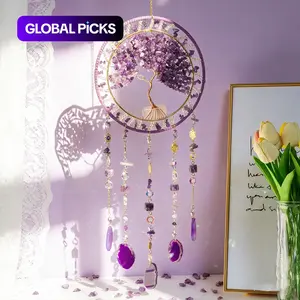 Handmade Bohemian Tree of Life Dream Catcher and Sun Catcher, Crystal and Gemstone Home Hanging Decoration, Natural Agate Pendant Room, Window Patio Creative Decoration, Boho Decoration, Wall Art Hanging, Birthday Gift #GLOBAL PICKS