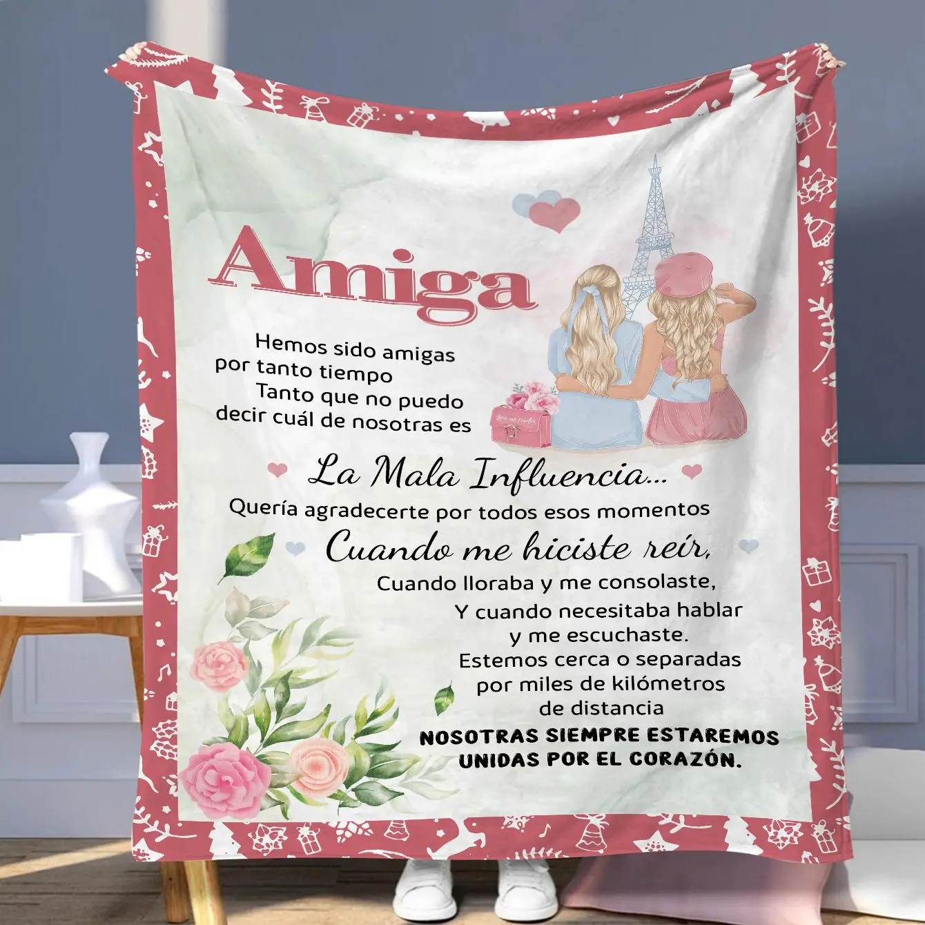 Floral Eiffel Tower Pattern Blanket, Floral Print Blanket, 1 Count Soft Warm Throw Blanket, Air-conditioned Room Blanket, Warm Nap Blanket for Home Office Travel