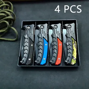 4 PCS pocket folding pocket knife, mini EDC knife, 4 pcs in a box, camping hiking, outdoor fishing tools, portable multifunctional folding knife, stainless steel handle, gift for men and women