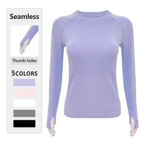 SUNVADUN 73D Seamless Long-sleeved Women's Yoga Top with Thumb Holes High-end Form-fitting for Professional Running Fitness Spring Autumn  Available Gym Sweatwear Gym Workout Shirt Everyday Activewear Athletic Techwear