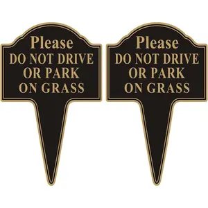 Do not Drive or Park on Grass Sign, Double Sided 2-Pack 12"x18" Stay Off Grass Sign with Integrated Stake Rust-free Aluminum Yard Sign Easy Install for Outdoor Use