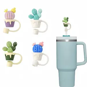 Cute Cactus Design Straw Cap, 4 Counts/set Reusable Dustproof Straw Topper, Straw Cover for Home Kitchen Party Picnic, Drinkware Accessories