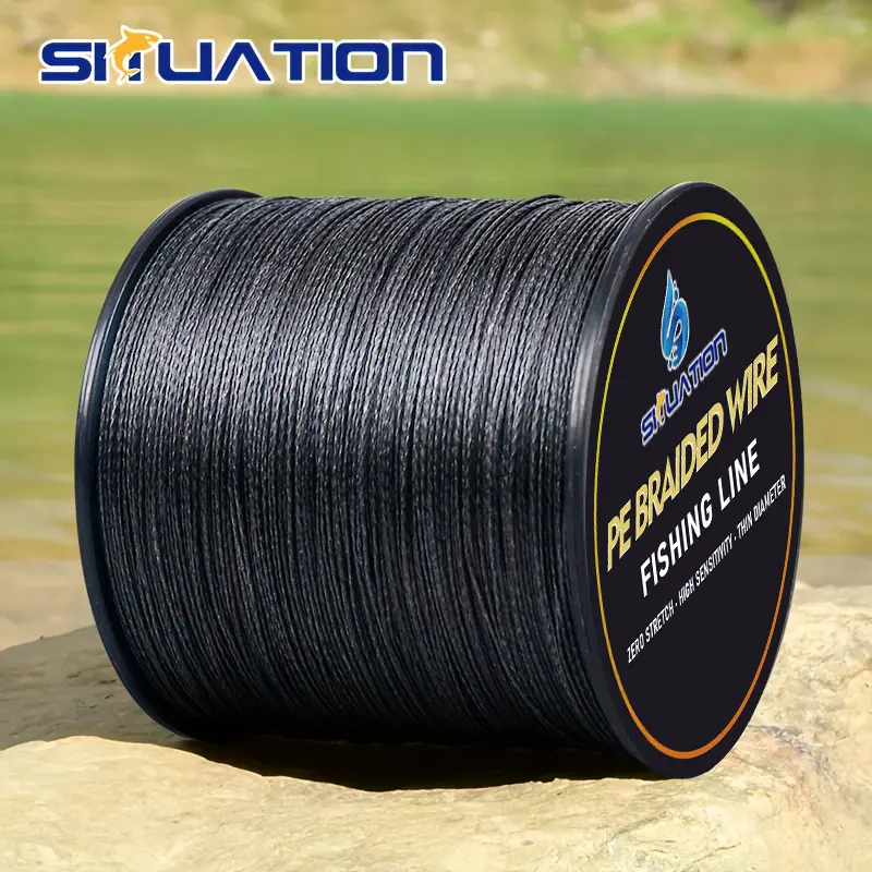 SIIUATIONA 4-Strand PE Braided Fishing Line, 300M/328YDS-500M/546YDS, 12-100 LB, Wear-Resistant, Smooth Long Casting, No-Stretch, 100% Black PE Fishing Line