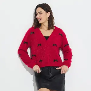 Women's Bow Embellished Cardigan - Wild Fable Red XL