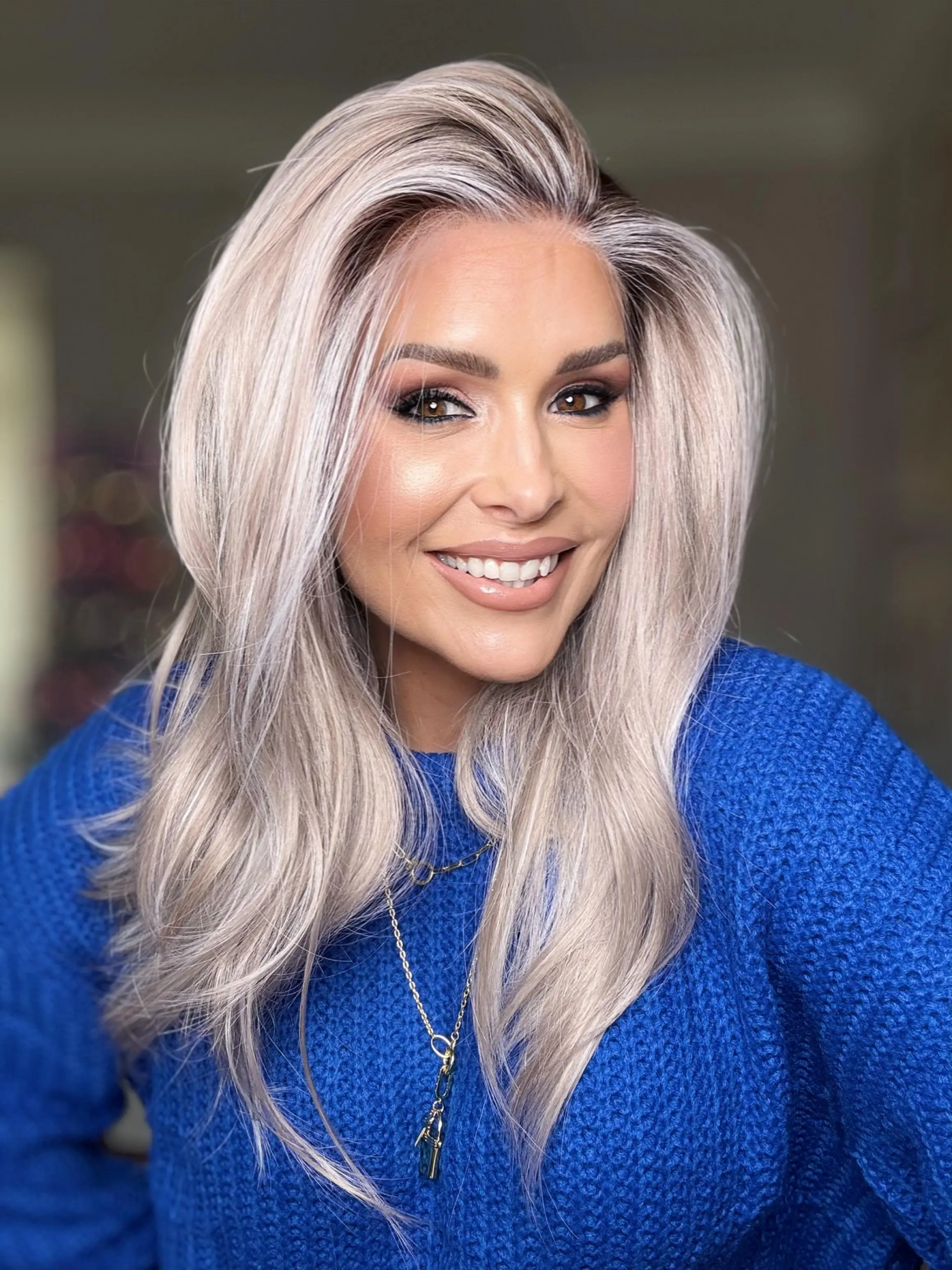 Lovestory Homer Highlight Color Pre Layered Hair Synthetic Lace Front Wig Heat Resistant Glueless Medium Length Natural Wave Lace Hair Wig Band In Cap for Women, Glueless Frontal Wig, Colored Highlights Synthetic Lace Front Wigs
