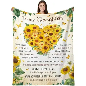 SoftHaven Daughter Gift from Mom Blanket, to My Daughter Mothers Day Birthday Gifts from Mom Dad for Bedroom Living Room, Present for Daughters Blanket, Sunflower, 50"X60"