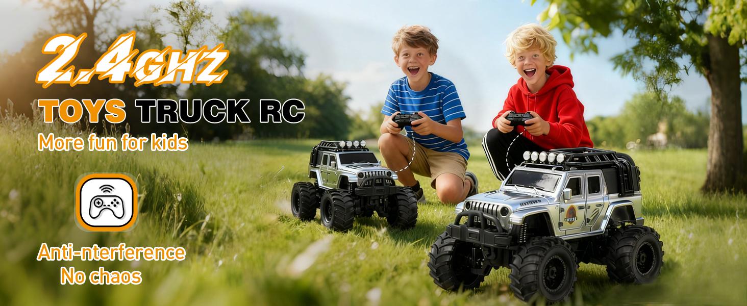 1:64 Mini RC Jeep Truck Toy Gift, Alloy Body Remote Control Car with LED Lights, 2.4GHz Wireless Control, Adjustable Speed & Steering