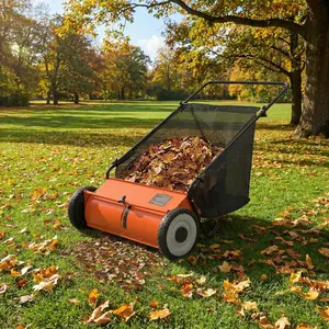 Orange 26 Inch Heavy Duty Push Lawn Sweeper 4 Spinning Brushes Steel Frame 7 Cu. Ft. Adjustable Height Collector for Grass Leaves Yard Debris