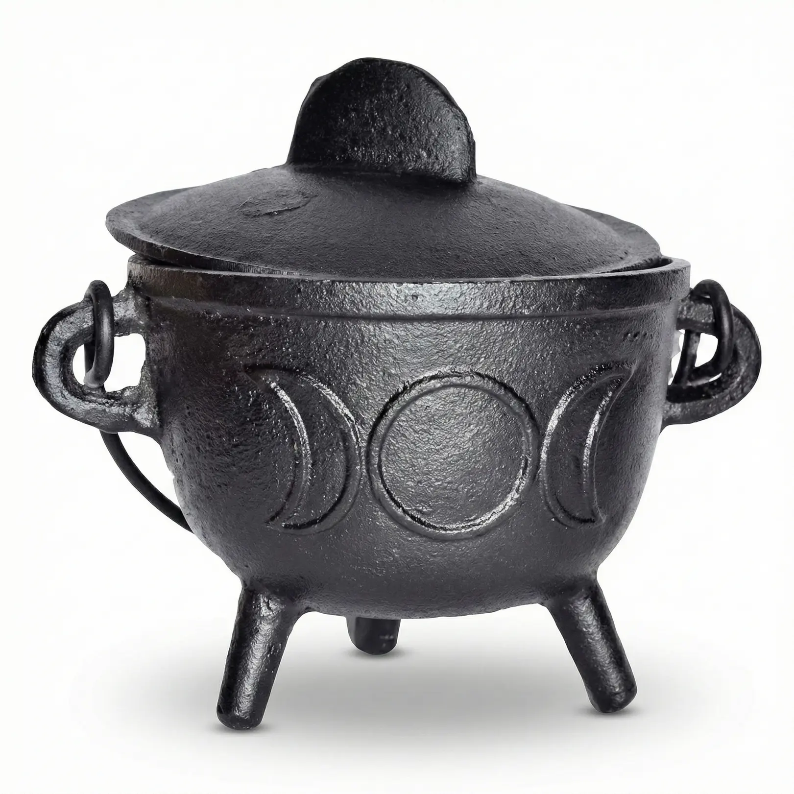 5 Inch Cast Iron Triple Moon Cauldron with Lid — Wiccan Altar Ritual Cauldron 5 Inch Cast Iron Triple Moon Cauldron with Lid — Wiccan Altar Ritual Cauldron