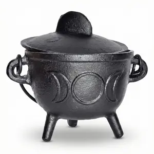 5" Cast Iron Triple Moon Cauldron with Lid