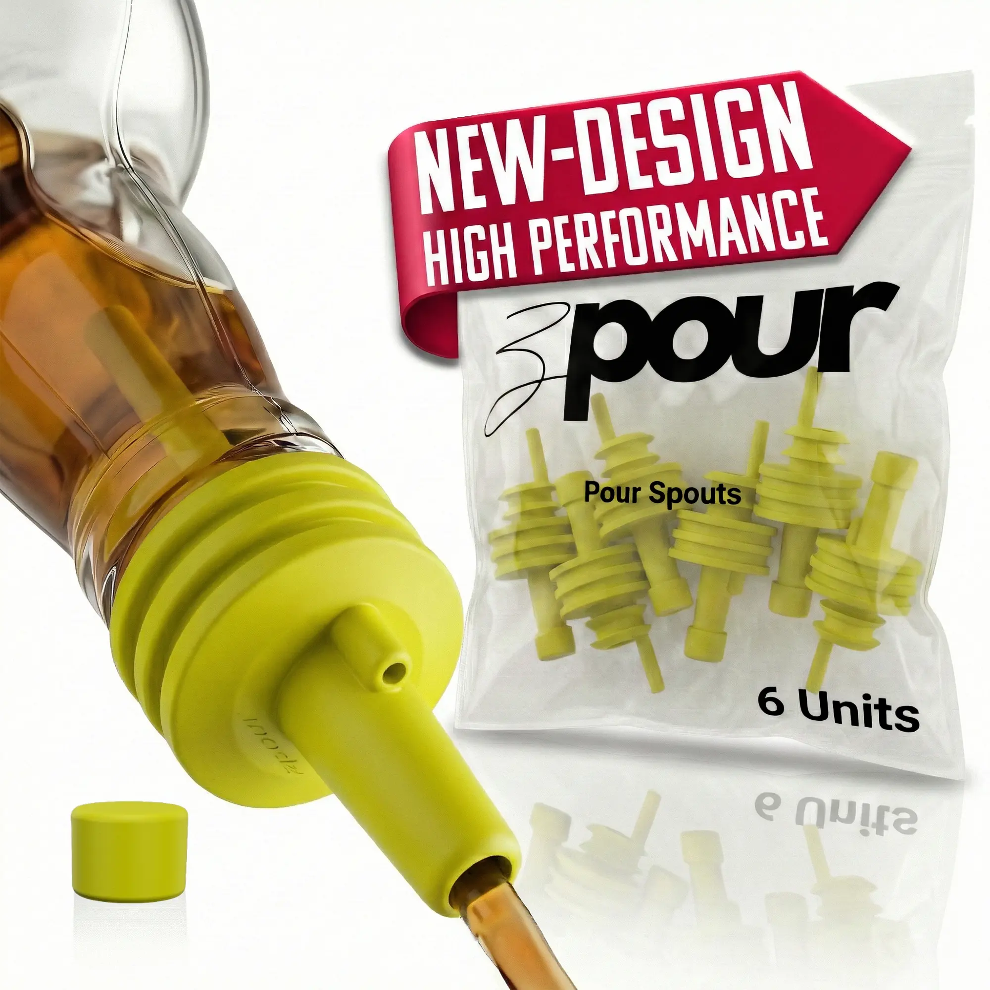 ZPOUR Yellow Liquor Pour Spouts – 6 Pack | Precision Bar Bottle Pourers